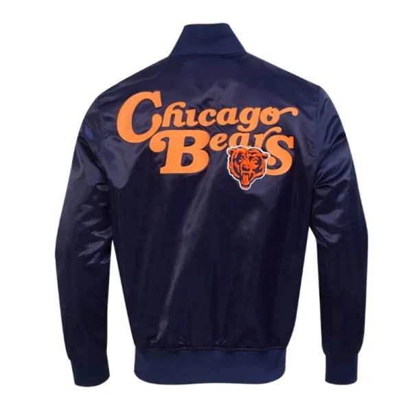 Embroidered Bears logo navy varsity jacket chest detail

