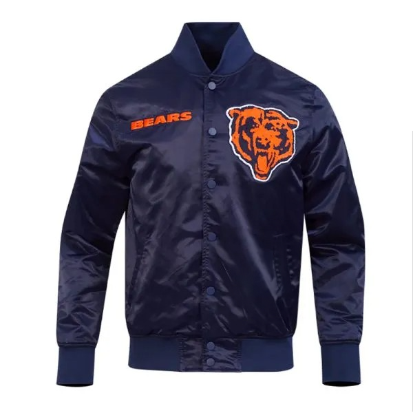 Chicago Bears souvenir satin jacket front view navy blue

