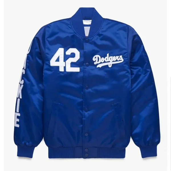 Los Angeles Dodgers Jackie Robinson satin jacket front view

