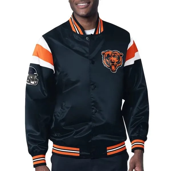Chicago Bears midweight navy satin jacket front view

