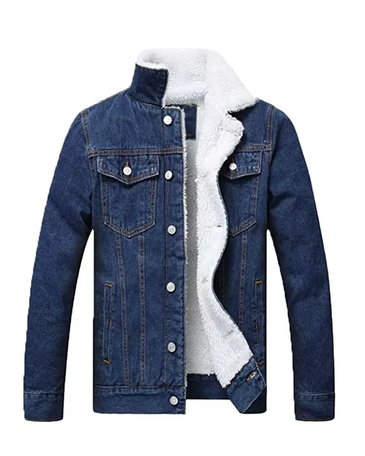 Blue Shearling Lined Denim Jacket for Men