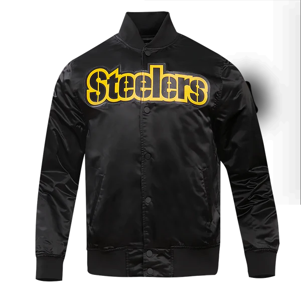 Pittsburgh Steelers Big Logo Black Satin Jacket

