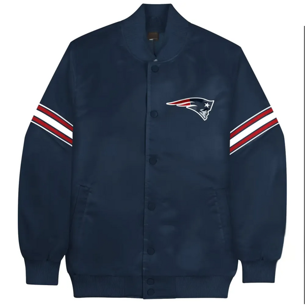 Shop New England Patriots Pick & Roll Bomber Satin Varsity Navy Jacket
