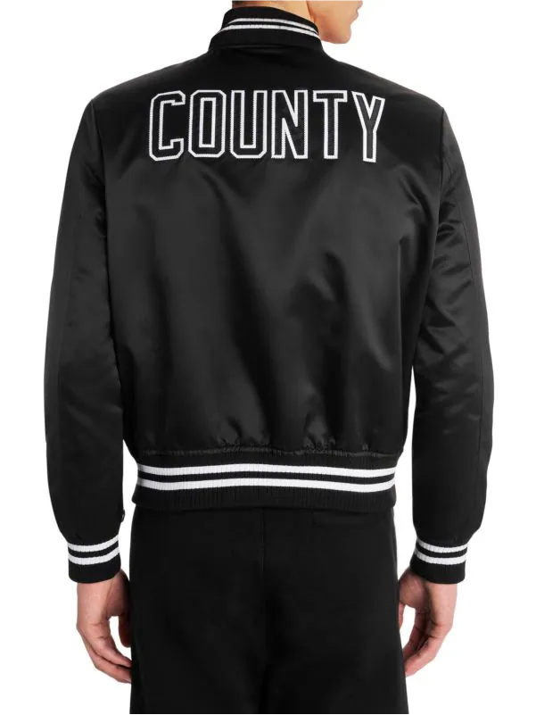 LA County Black Satin Bomber Jacket