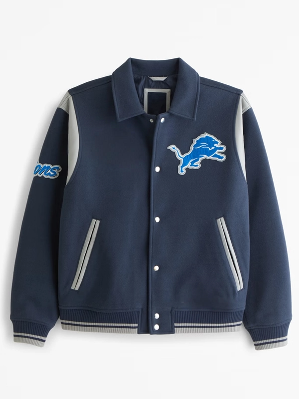 Official NFL Detroit Lions wool varsity jacket with ribbed cuffs in USA