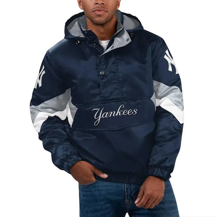 New York Yankees half zip hoodie satin jacket


