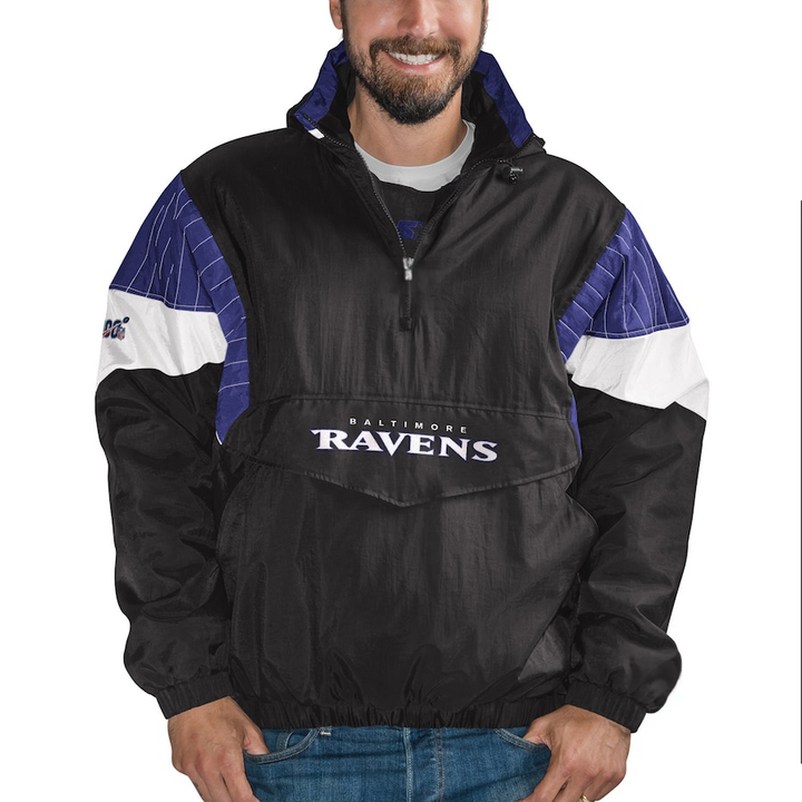 Baltimore Ravens NFL 100 quarter-zip jacket front view

