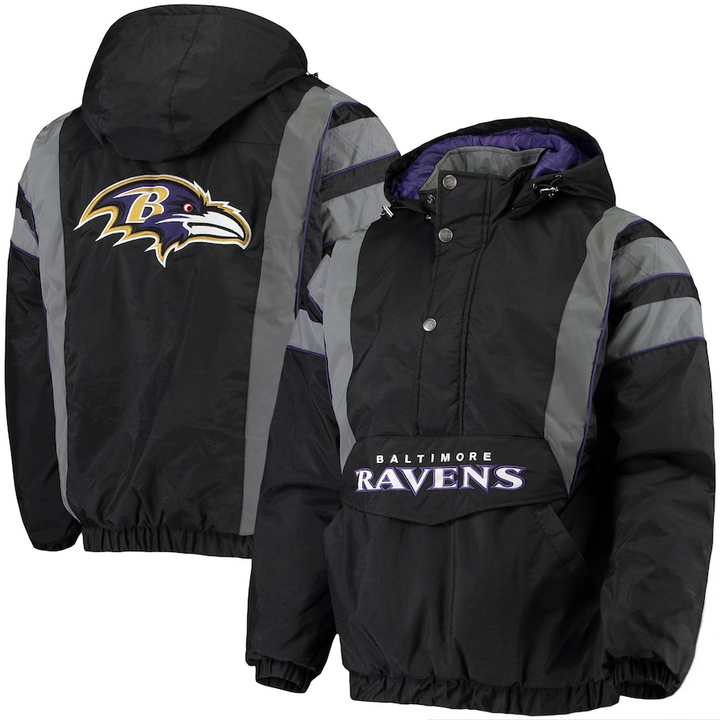 Baltimore Ravens black reflective stripe jacket front view

