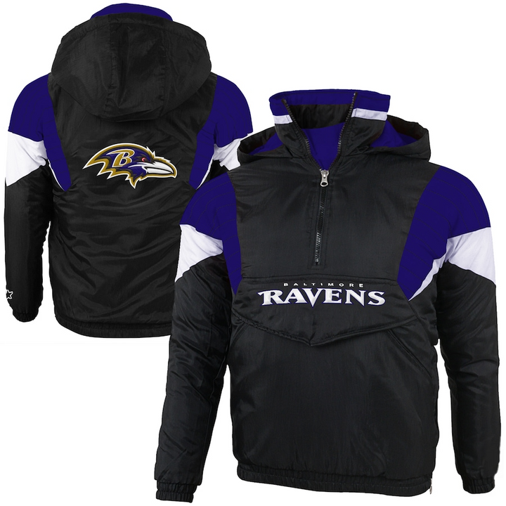 Youth Baltimore Ravens quarter zip jacket front view

