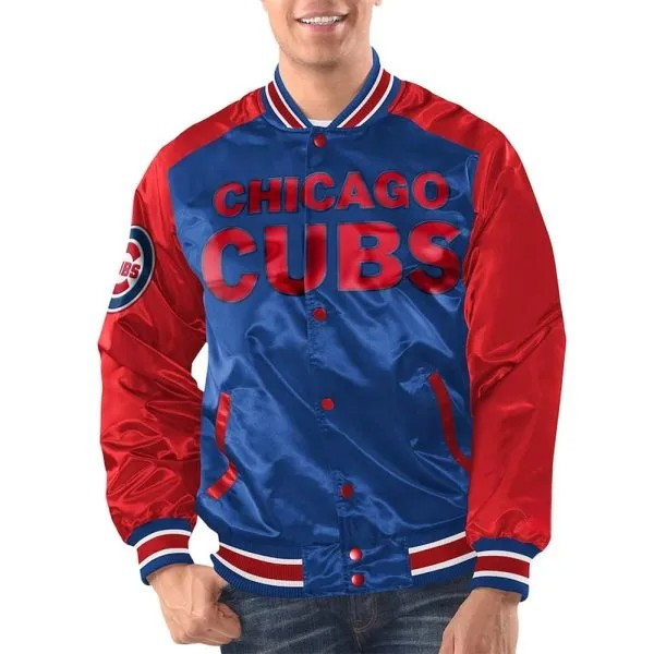 Chicago Cubs Renegade Royal and Red Varsity Jacket Front View

