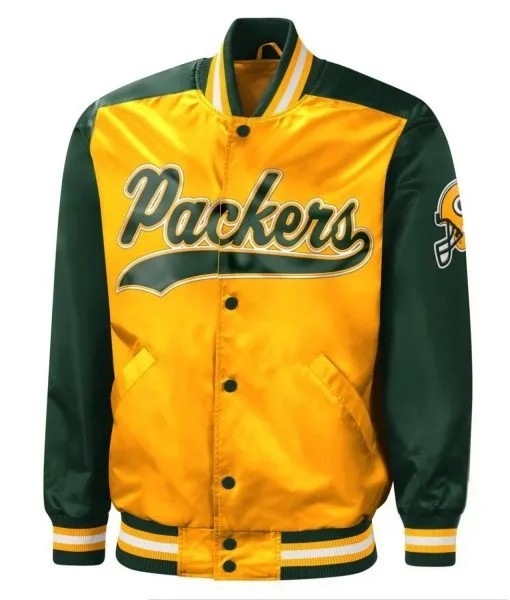 Green Bay Packers tradition satin jacket front view in USA
