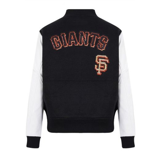 San Francisco Giants varsity jacket front view black in American Style