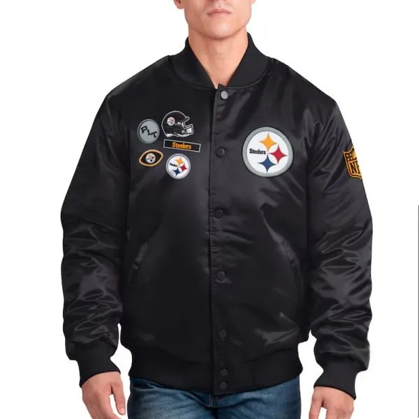 Pittsburgh Steelers black varsity satin jacket

