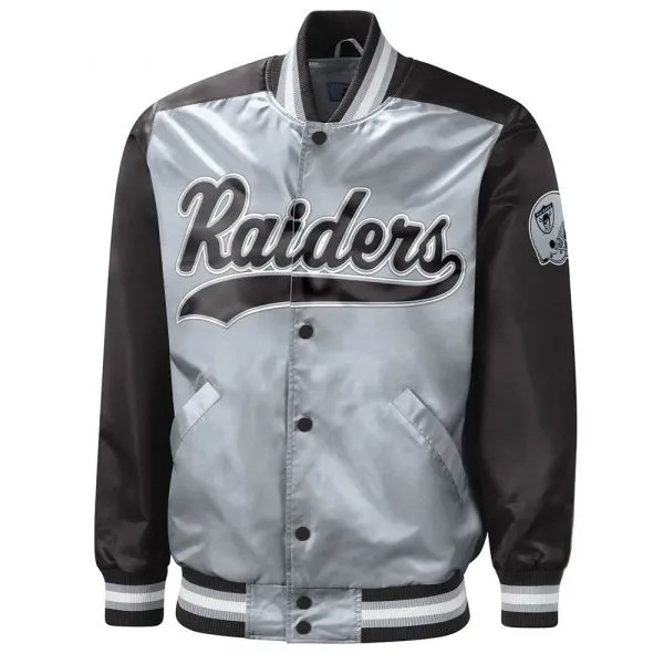 Black and gray Raiders varsity jacket in USA
