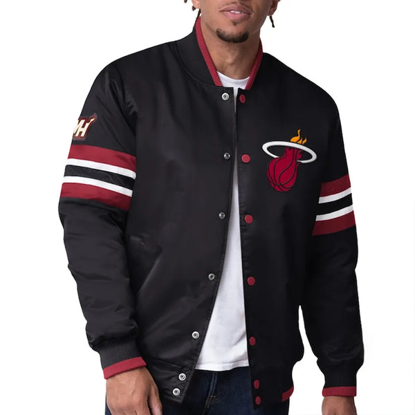 Front view NBA Scout Varsity Full-Snap Black Satin Jacket