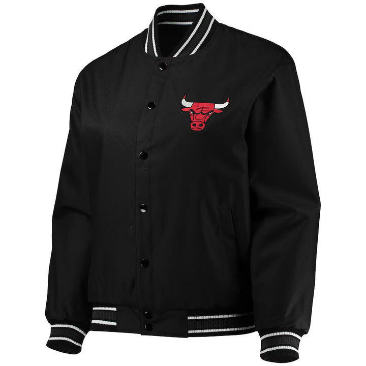Front View NBA Women's Chicago Bulls Black Plus Size Poly Twill Full-Snap Jacket