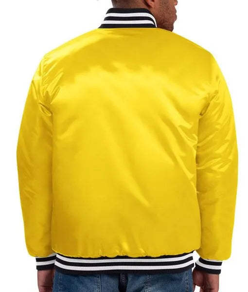 Satin gold Packers jacket with contrast PACKERS lettering in USA