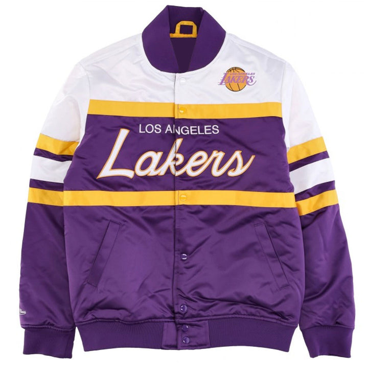 Hardwood Classics Script LA Lakers Satin Jacket Front View