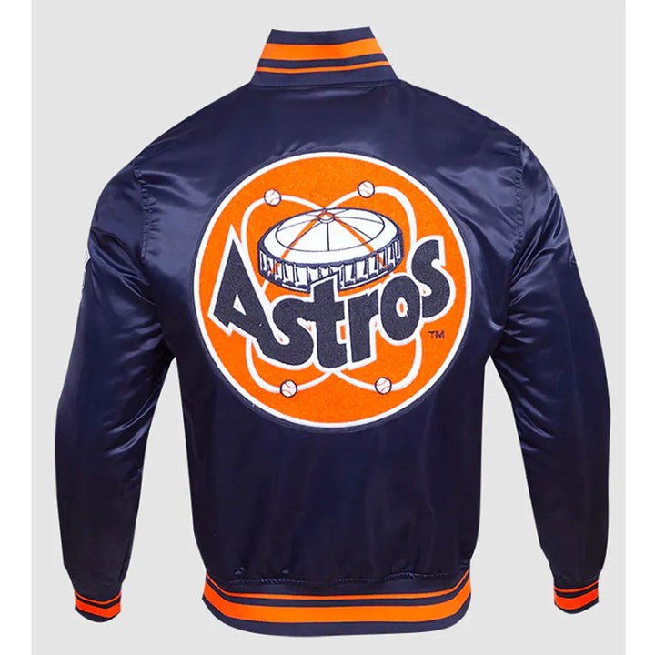 Navy blue jacket with orange and white 'Astros' logo on a light gray background