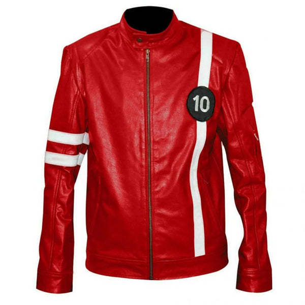 Ben Ten red leather jacket front view
