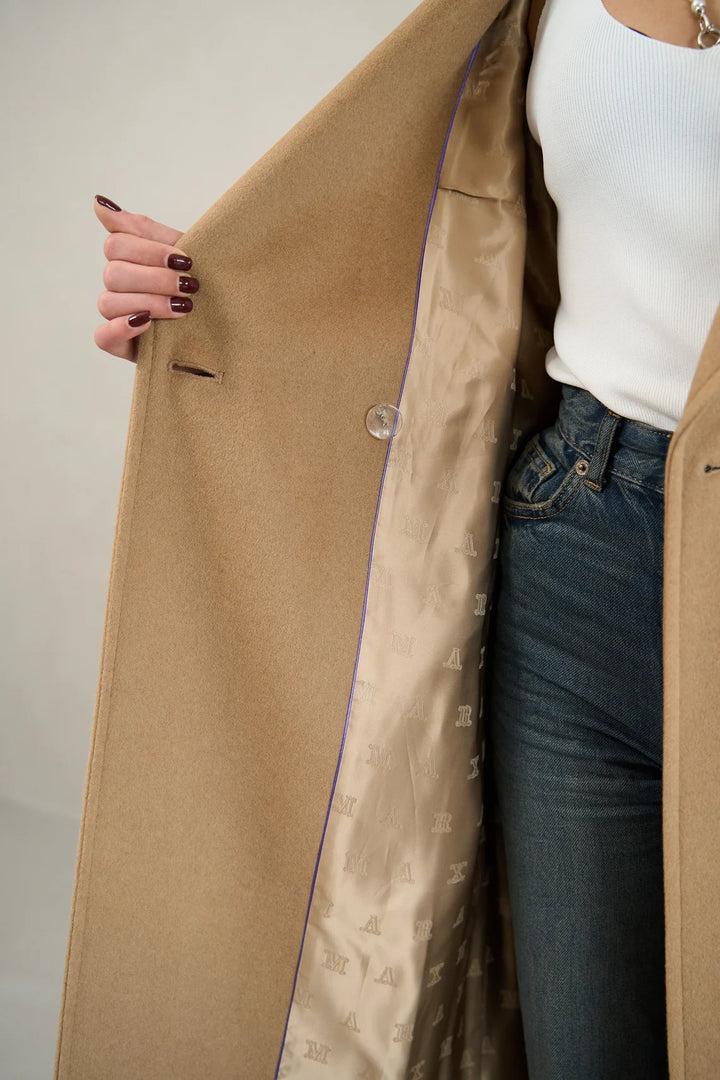 Trendy camel cashmere coat for versatile styling in USA