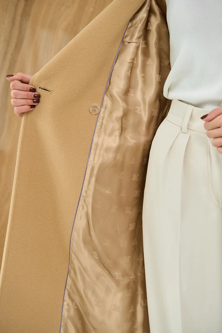 Light camel-colored cashmere coat for a sophisticated style in United state market