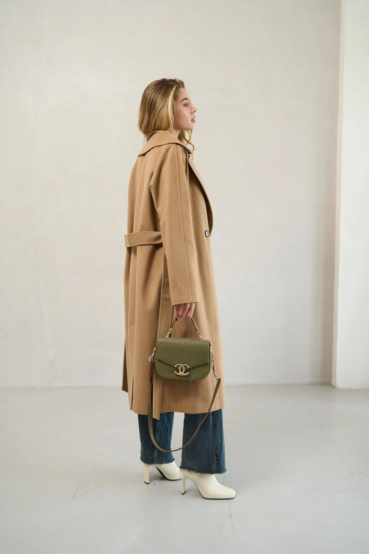 Timeless camel cashmere coat for every occasion in USA