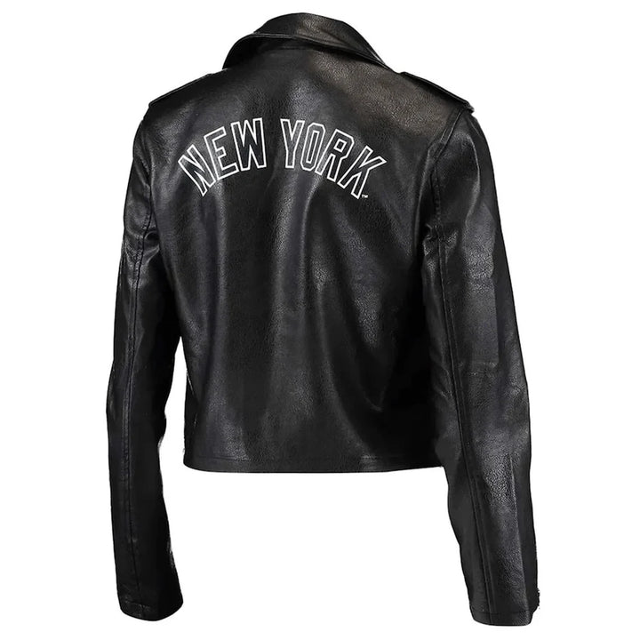 New York Yankees Black Leather Asymmetrical Zipper Motorcycle Jacket