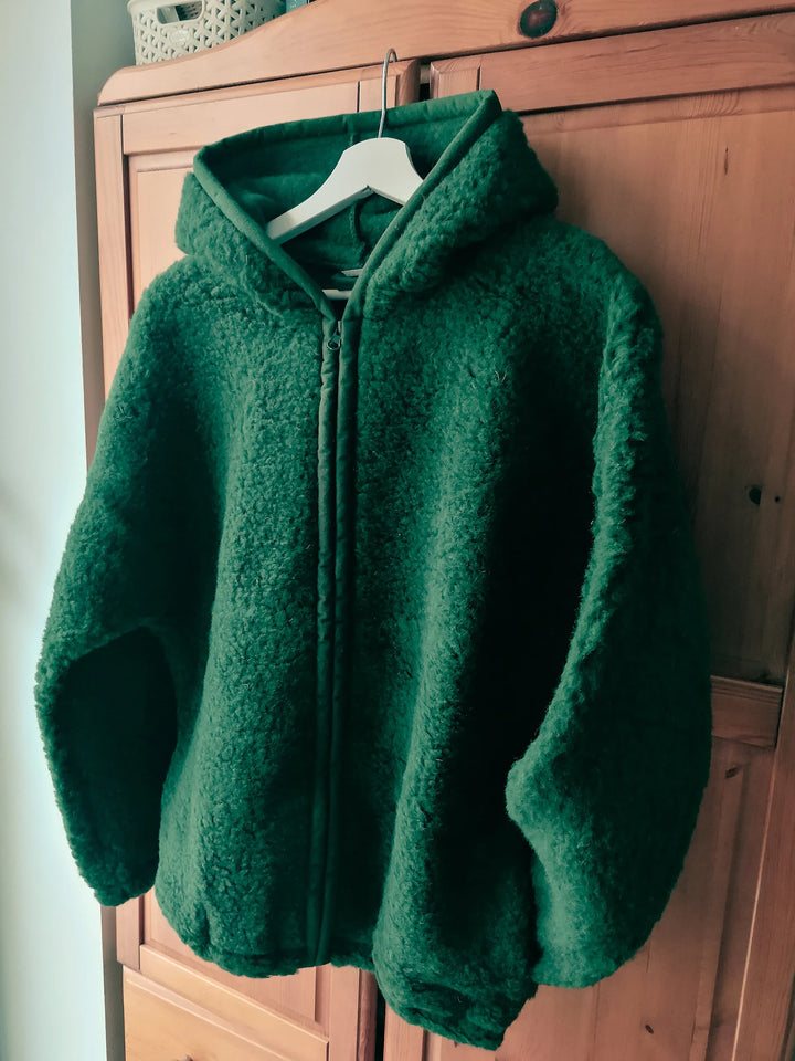 Stylish Women's Bomber Jacket in Bottle Green Wool in American style