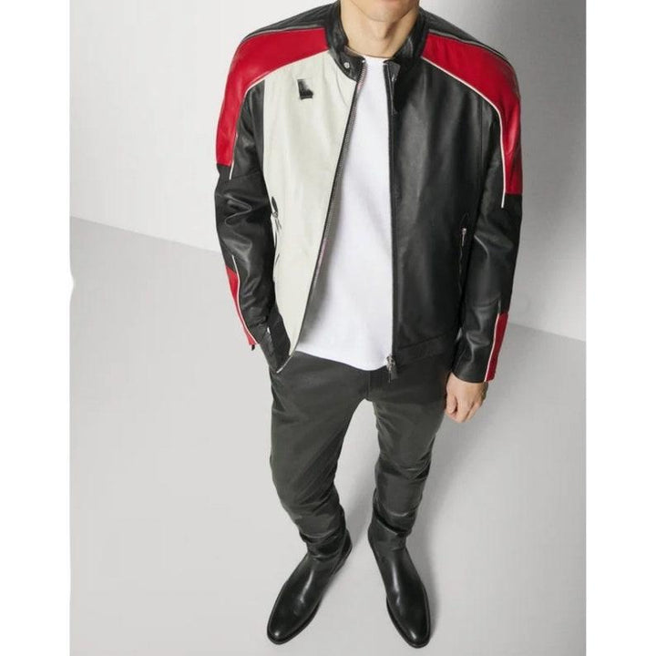 High-Quality Men's Tri-Color Biker Jacket for Fashion and Function in USA