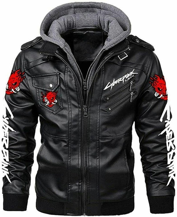 Samurai 2077 Bomber Cyberpunk 2077 Gaming Costume Jacket Mens Black and Brown Leather Jacket