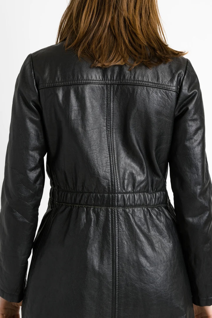 Vintage leather outwear with zip and button detailing in USA