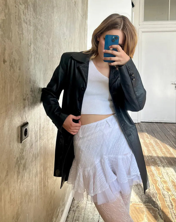 Vintage 90s black leather blazer jacket in USA