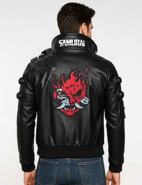 Cyberpunk V Jacket Samurai Black Leather Bomber | Men's Gaming & Cosplay Costume | V Game Character Outerwear