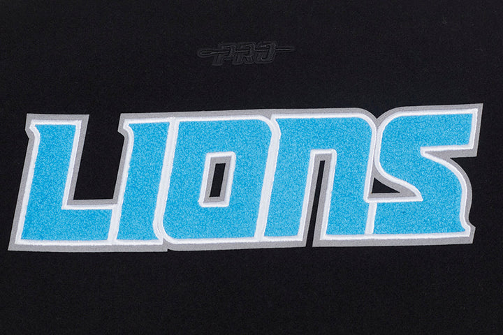 Close-Up of Detroit Lions Embroidered Team Logo on Varsity Jacket