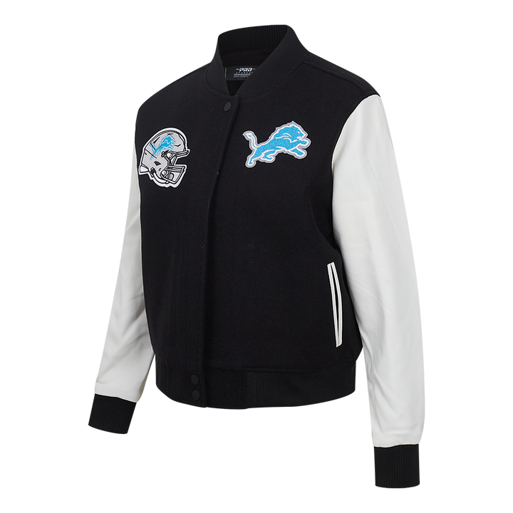 Detroit Lions Varsity Jacket Featuring Team Logo and Faux Leather Sleeves
