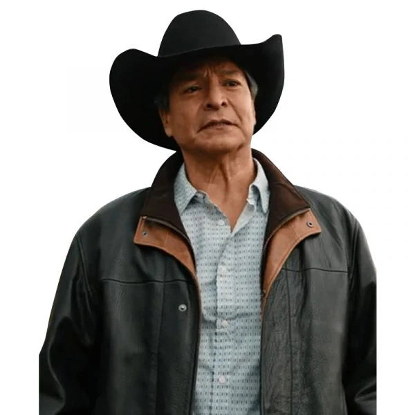 Stylish leather jacket worn by Thomas Rainwater in Yellowstone S04 in American style