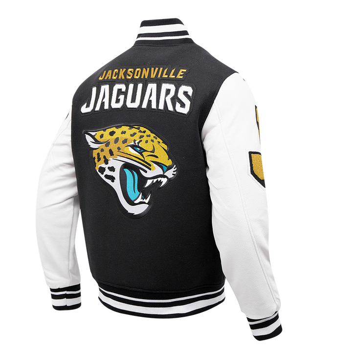 Back view of the Jacksonville Jaguars varsity jacket with a large team logo.