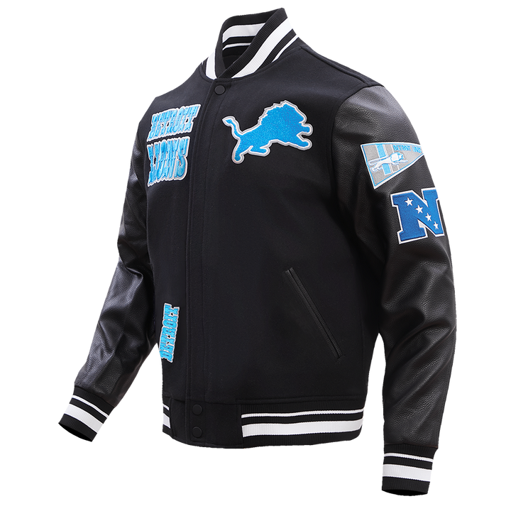 Detroit Lions Retro Wool Varsity Jacket in Classic Blue and White Colors