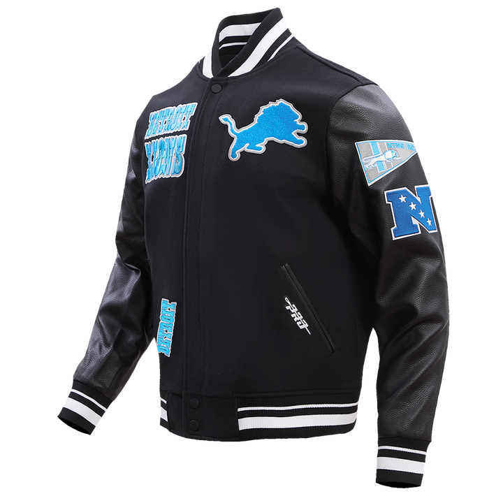 Detroit Lions Retro Wool Varsity Jacket in Classic Blue and White Colors