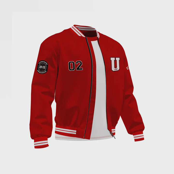 TJS Men’s Red Satin Bomber Jacket in France style