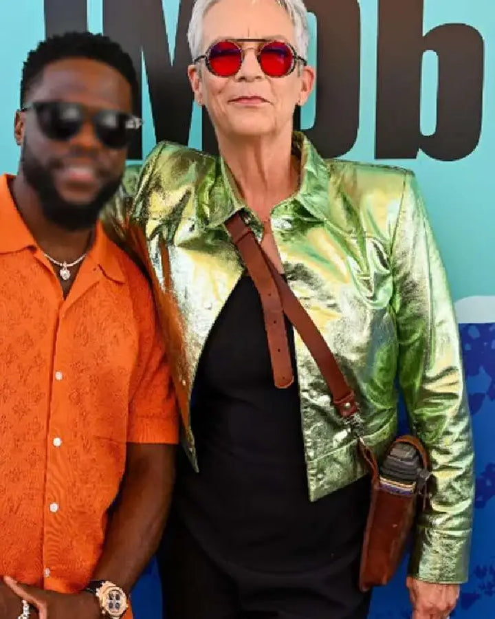 Chic Green Leather Jacket Worn by Jamie Lee Curtis in Borderlands
