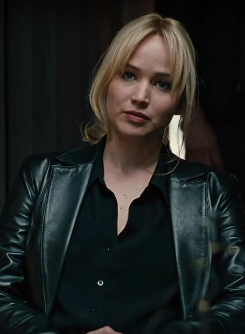 Jennifer Lawrence black leather blazer Joy movie in USA