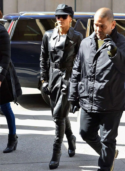 Jennifer Lopez leather trench coat for women in USA