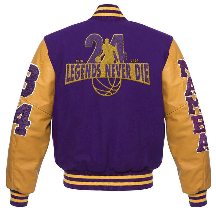 Back View Los Angeles Lakers Kobe Bryant Mamba Letterman Jacket
