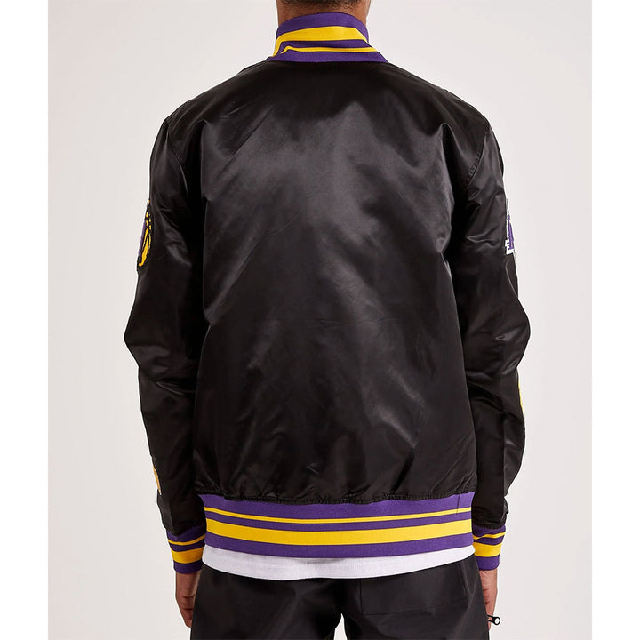 LA Lakers 17X Champions Black Varsity Satin Jacket Back View