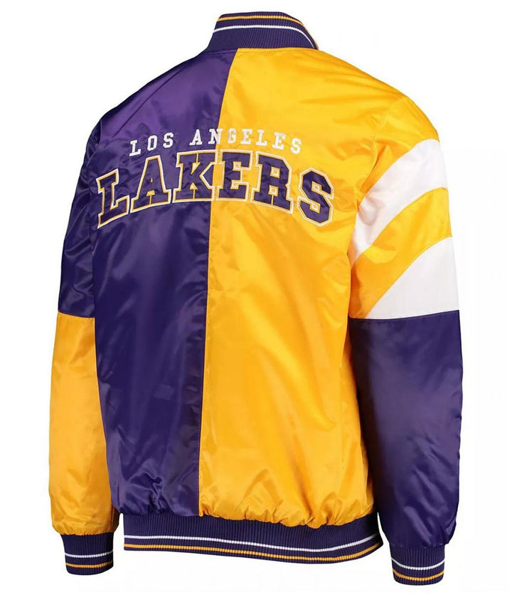 LA Lakers 75th Anniversary Leader Color Block Full-Snap Satin Jacket Back View