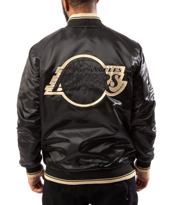 LA Lakers Black/Gold Satin Bomber Jacket Back View