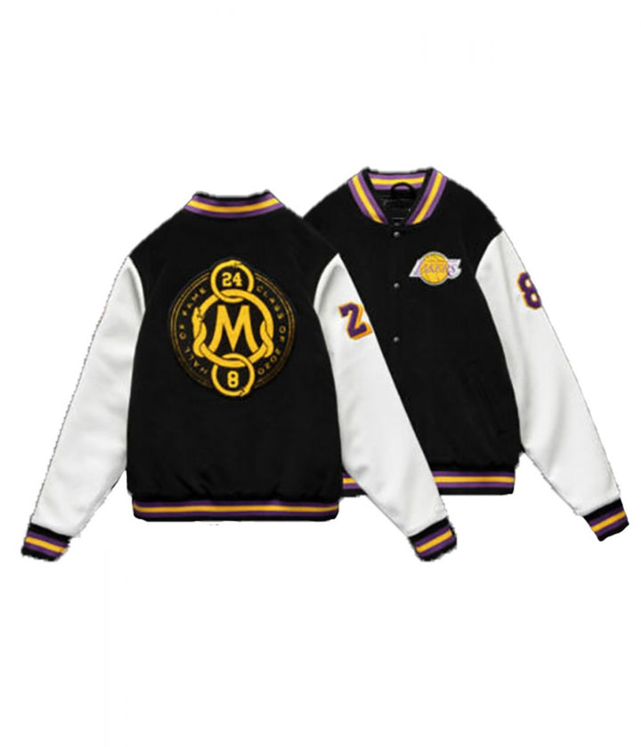 LA Lakers Black Mamba Hall of Fame Kobe Bryant Varsity Jacket Front & Back View