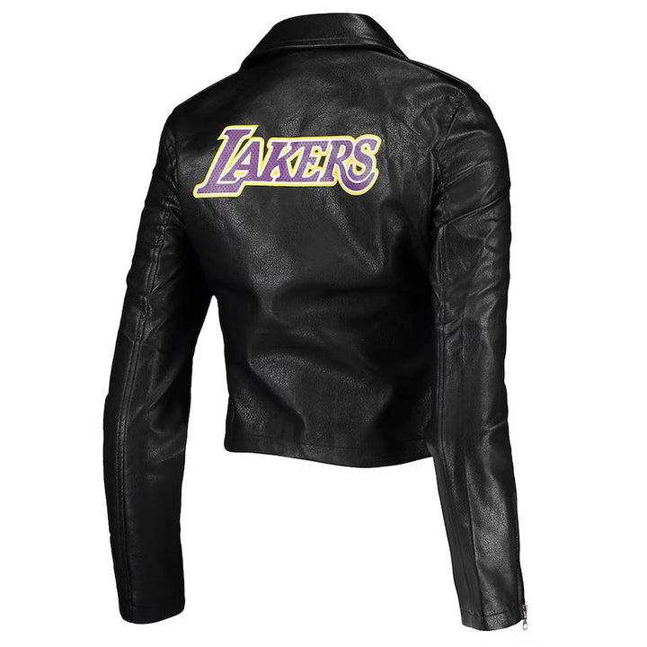 LA Lakers Black Moto Leather Jacket Back View